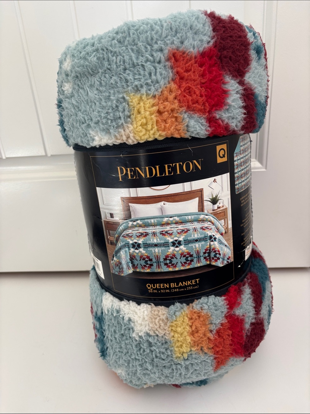 Pendleton Sherpa Fleece Queen Blanket Legend Lake Aqua Sounthwestern Throw